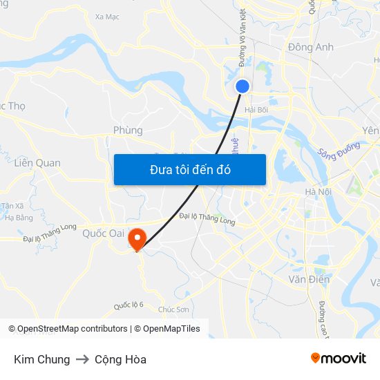Kim Chung to Cộng Hòa map