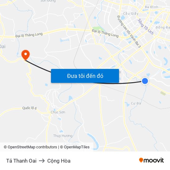 Tả Thanh Oai to Cộng Hòa map