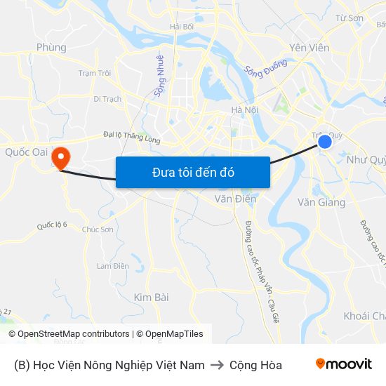 (B) Học Viện Nông Nghiệp Việt Nam to Cộng Hòa map