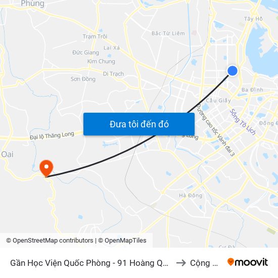 Gần Học Viện Quốc Phòng - 91 Hoàng Quốc Việt to Cộng Hòa map