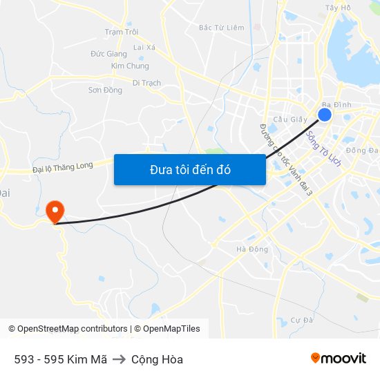 593 - 595 Kim Mã to Cộng Hòa map