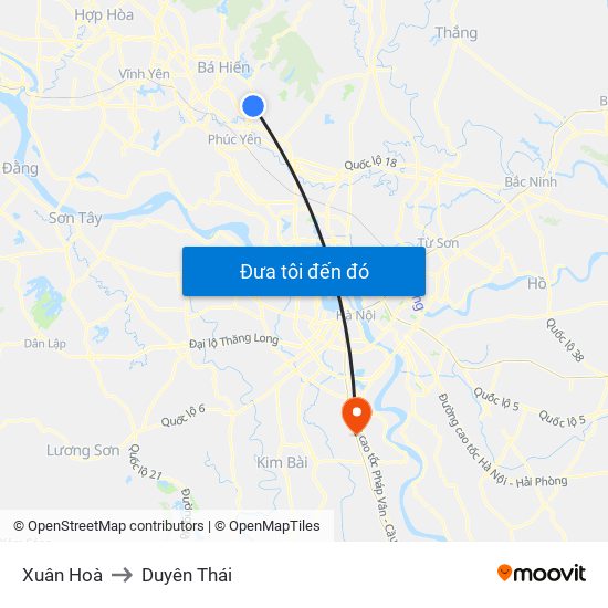 Xuân Hoà to Duyên Thái map