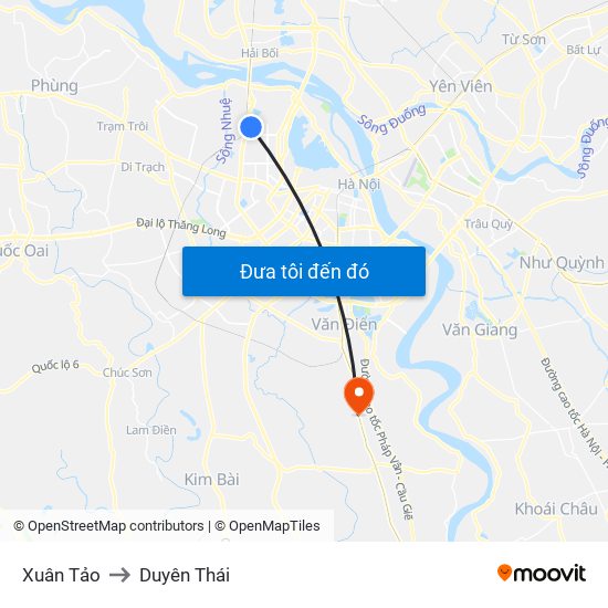 Xuân Tảo to Duyên Thái map