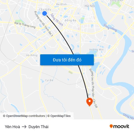 Yên Hoà to Duyên Thái map