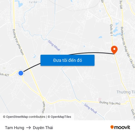 Tam Hưng to Duyên Thái map