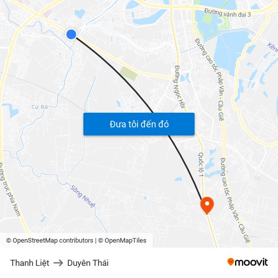 Thanh Liệt to Duyên Thái map