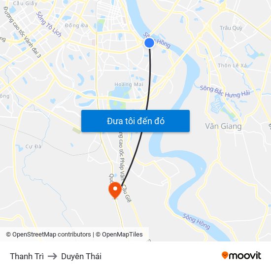 Thanh Trì to Duyên Thái map