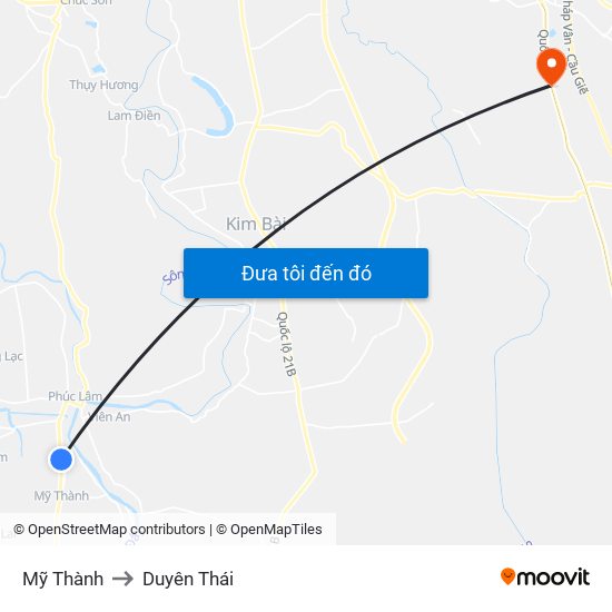 Mỹ Thành to Duyên Thái map