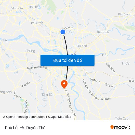 Phù Lỗ to Duyên Thái map