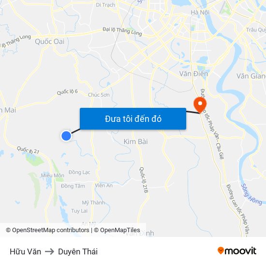 Hữu Văn to Duyên Thái map