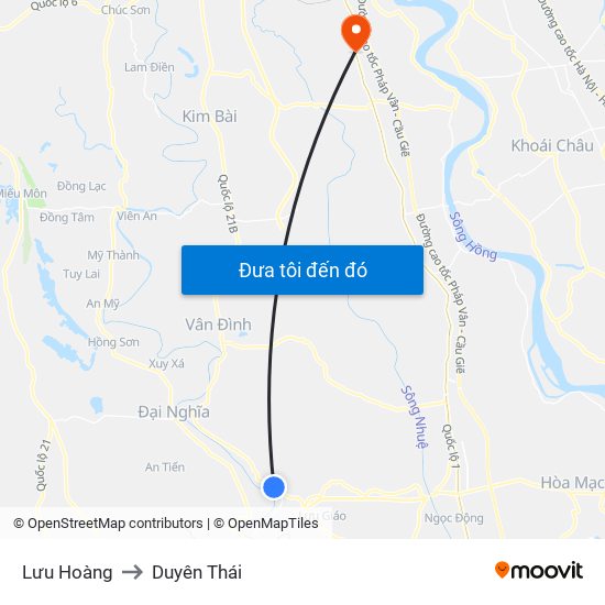 Lưu Hoàng to Duyên Thái map