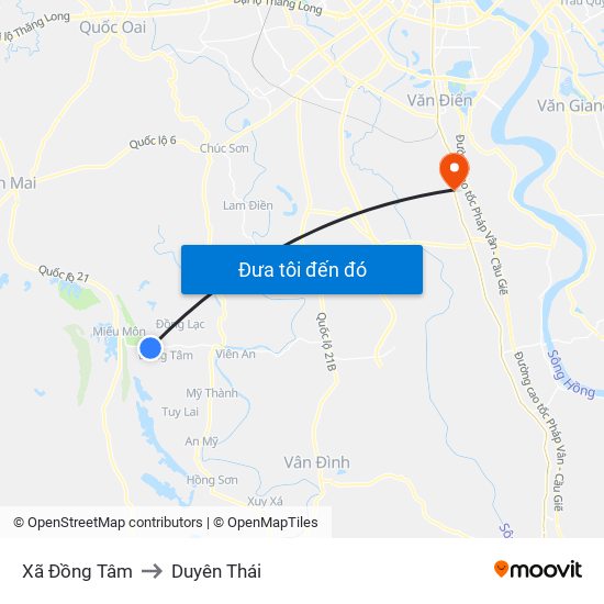 Xã Đồng Tâm to Duyên Thái map