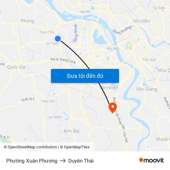 Phường Xuân Phương to Duyên Thái map