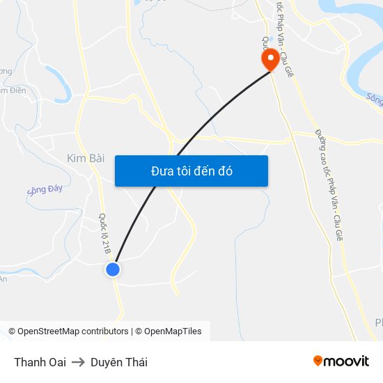 Thanh Oai to Duyên Thái map