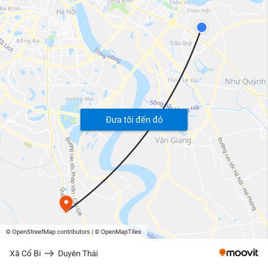 Xã Cổ Bi to Duyên Thái map