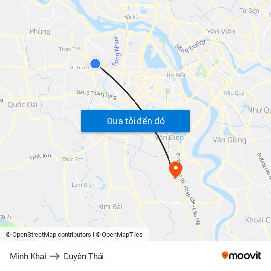 Minh Khai to Duyên Thái map