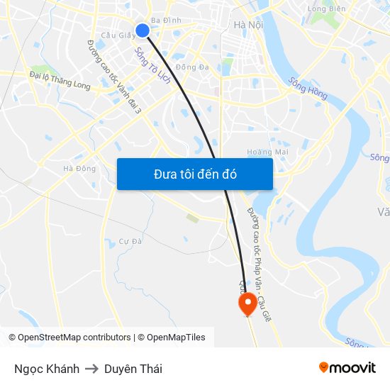 Ngọc Khánh to Duyên Thái map