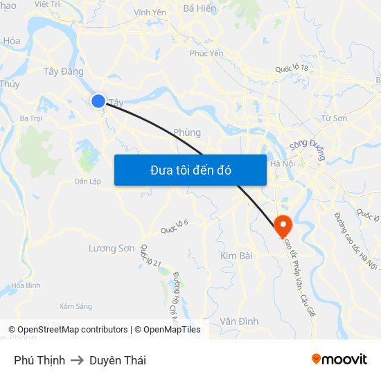 Phú Thịnh to Duyên Thái map