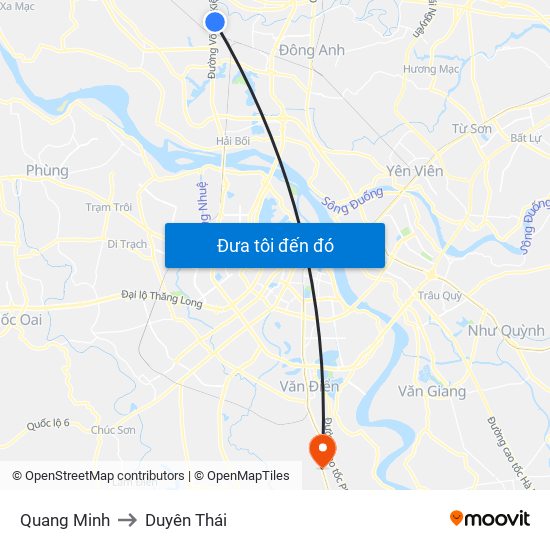 Quang Minh to Duyên Thái map