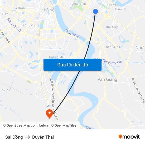 Sài Đồng to Duyên Thái map