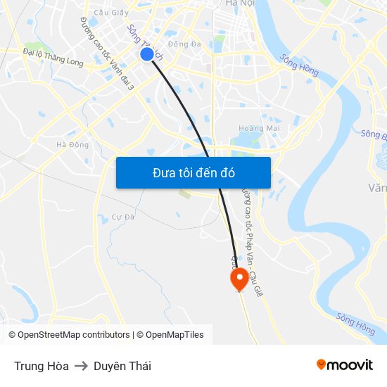 Trung Hòa to Duyên Thái map