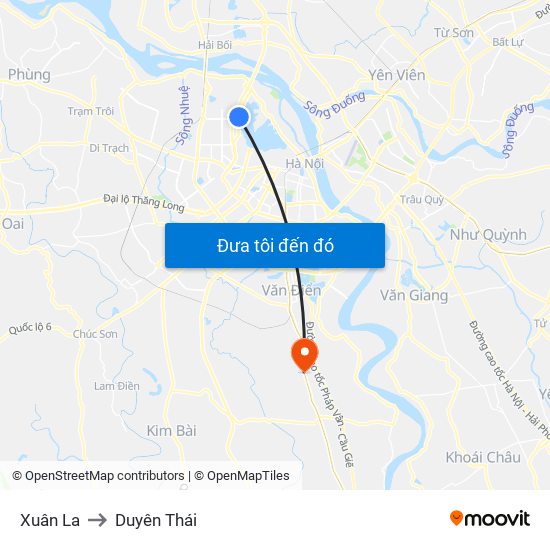 Xuân La to Duyên Thái map