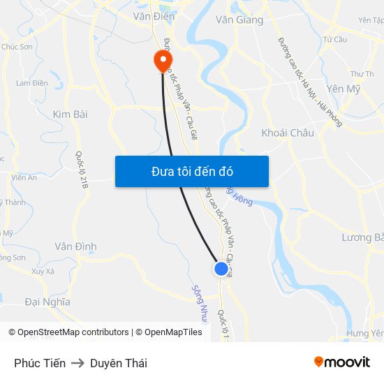 Phúc Tiến to Duyên Thái map