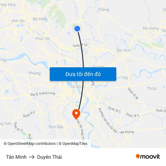 Tân Minh to Duyên Thái map