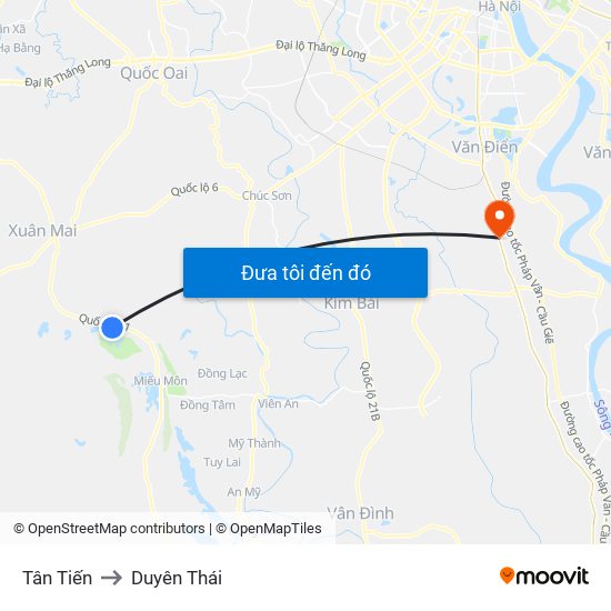 Tân Tiến to Duyên Thái map