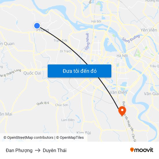 Đan Phượng to Duyên Thái map