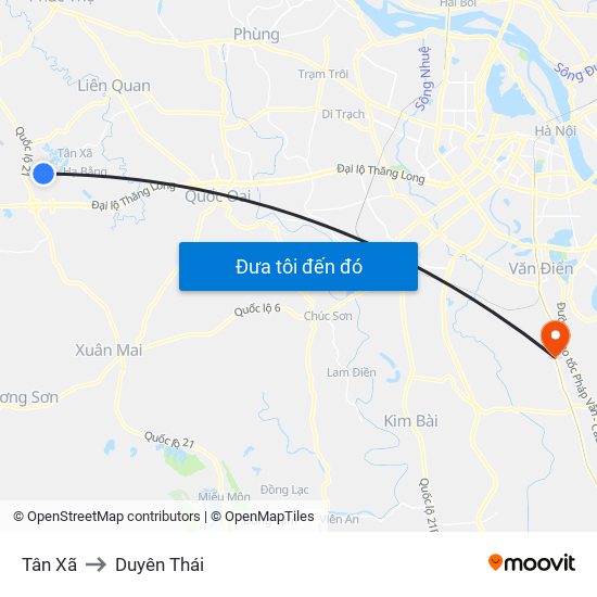 Tân Xã to Duyên Thái map