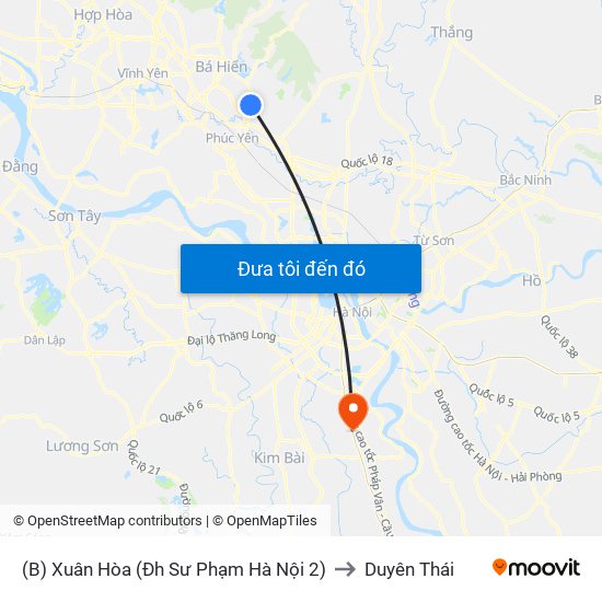 (B) Xuân Hòa (Đh Sư Phạm Hà Nội 2) to Duyên Thái map