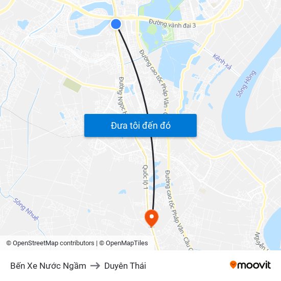 Bến Xe Nước Ngầm to Duyên Thái map