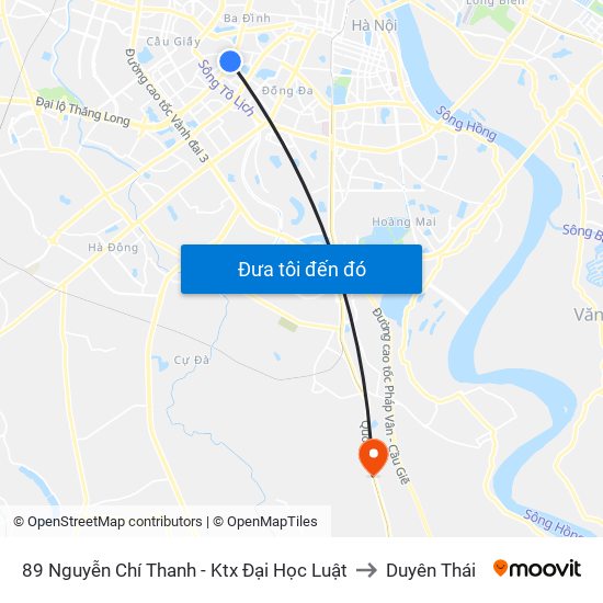 89 Nguyễn Chí Thanh - Ktx Đại Học Luật to Duyên Thái map