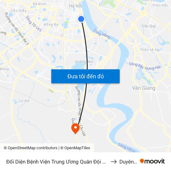 Đối Diện Bệnh Viện Trung Ương Quân Đội 108 - Trần Hưng Đạo to Duyên Thái map