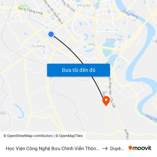 Học Viện Công Nghệ Bưu Chính Viễn Thông - Trần Phú (Hà Đông) to Duyên Thái map