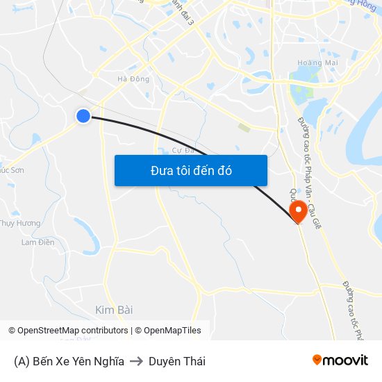 (A) Bến Xe Yên Nghĩa to Duyên Thái map