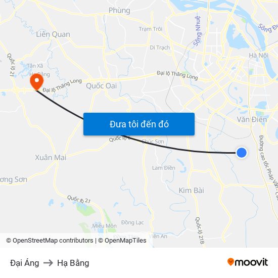 Đại Áng to Hạ Bằng map