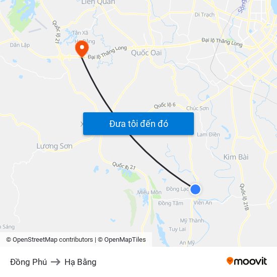 Đồng Phú to Hạ Bằng map