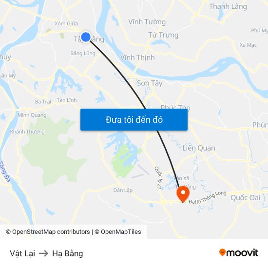 Vật Lại to Hạ Bằng map