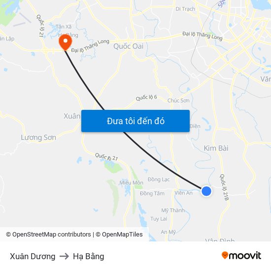 Xuân Dương to Hạ Bằng map