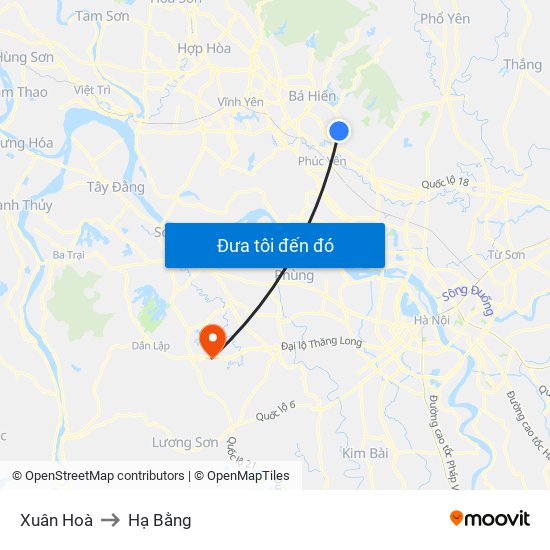 Xuân Hoà to Hạ Bằng map