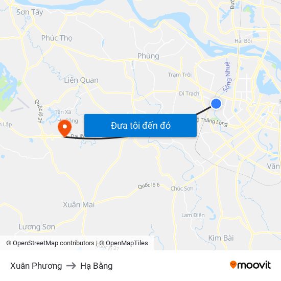 Xuân Phương to Hạ Bằng map