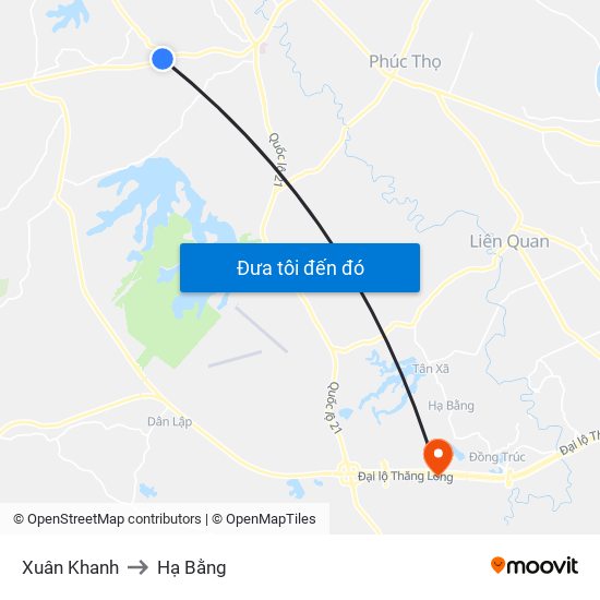 Xuân Khanh to Hạ Bằng map