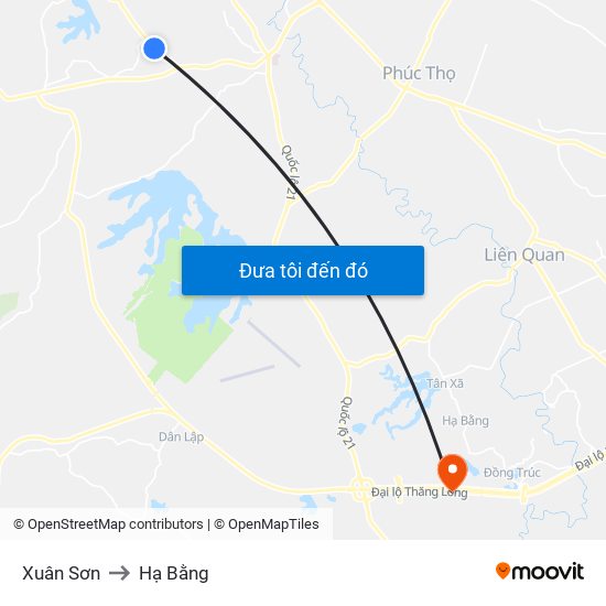 Xuân Sơn to Hạ Bằng map