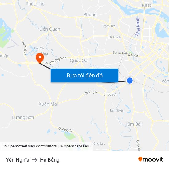 Yên Nghĩa to Hạ Bằng map