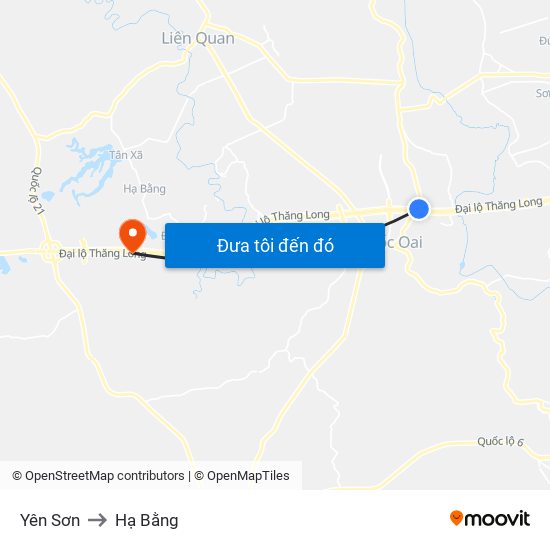 Yên Sơn to Hạ Bằng map
