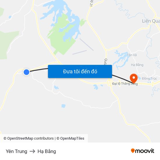 Yên Trung to Hạ Bằng map