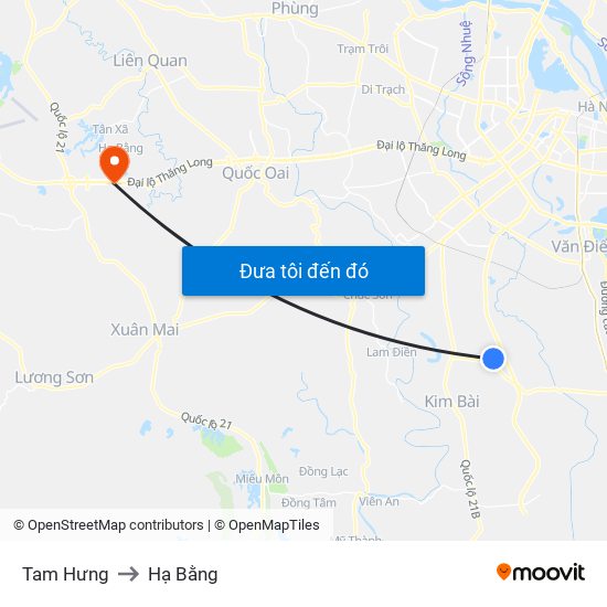 Tam Hưng to Hạ Bằng map