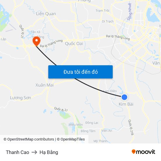 Thanh Cao to Hạ Bằng map